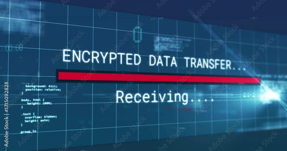 Poster secure transfer starting with scrolling code, extending bar to represent receiving, shifting out