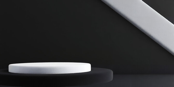 Minimalist White and Black Geometric Product Display Stand with Diagonal Element podium platform - Powered by Adobe
