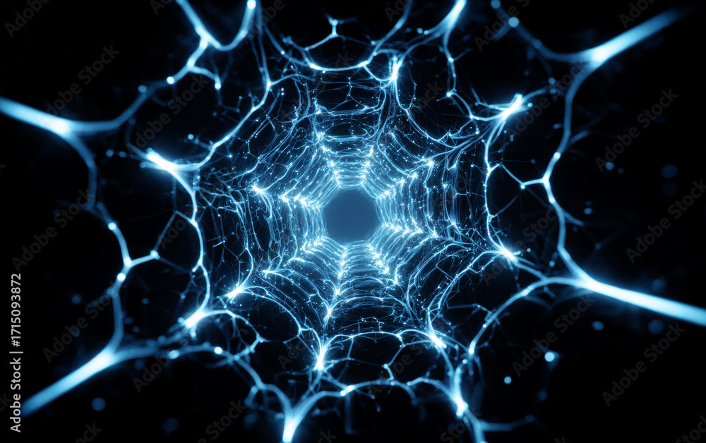 Poster abstract blue digital web structure with glowing lines