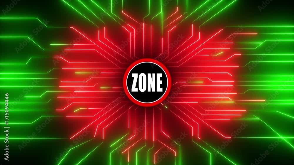 Poster abstract digital network connection with glowing neon lines and a central zone indicator in red and 