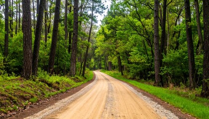 Fototapeta premium Serene Dirt Road Winding Through Lush Green Forest
