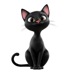 Obraz premium 3D black cat, Realistic 3D Black Cat Model with Striking Details and Sleek Fur, Perfect for Animation or Design Projects, isolated on transparent background
