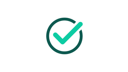 A green check mark inside a circle with a dark green outline on a plain white background design element
