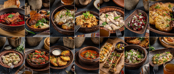 Traditional Ukrainian cuisine assortment.