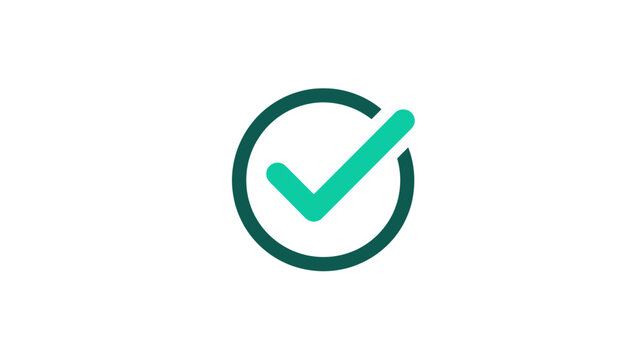 A green check mark inside a circle with a dark green outline on a plain white background design element