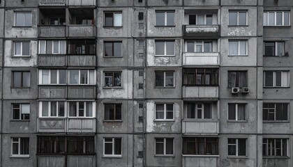 Grey apartment building facade