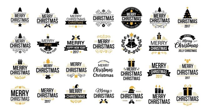 Collection of merry christmas typographic logos and emblems isolated on white background - Powered by Adobe