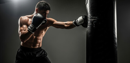 A boxer training with a heavy bag, an image of determination and physical strength