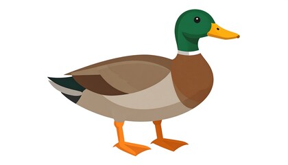Obraz premium A cartoon illustration of a mallard duck, presented in profile view, showcasing its distinctive plumage and body features.