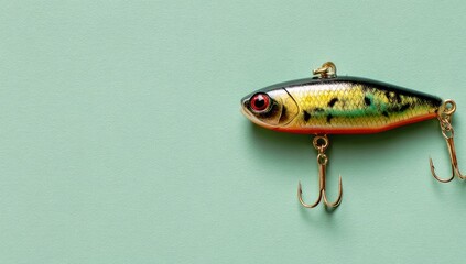 Fishing lure, multicolored, on mint background