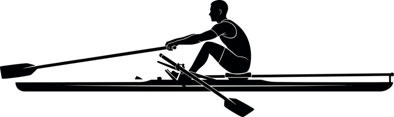Silhouette of athlete rowing single scull boat on water, sports training, endurance exercise, outdoor fitness, competitive rowing illustration © MD Anas