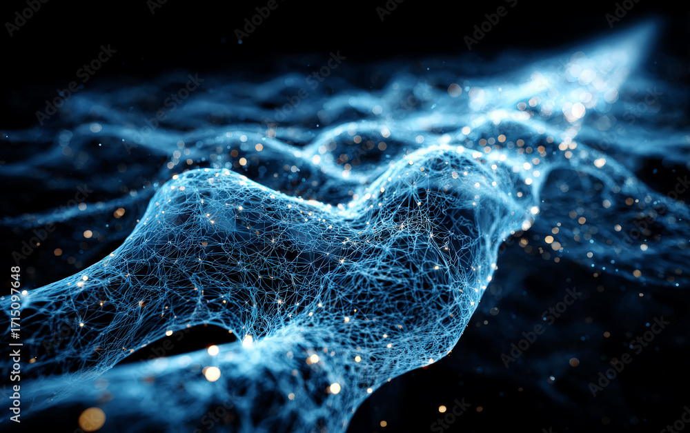 Poster abstract digital network structure with glowing particles