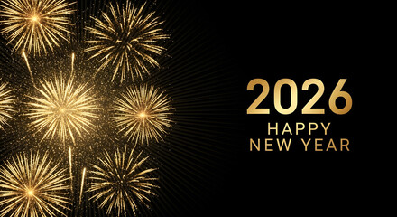 Golden Fireworks Celebration for 2026 Happy New Year Greeting.
