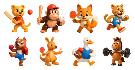 Obraz premium PNG Cute animals playing various sports, element set on transparent background