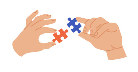 Hands connecting puzzle pieces together