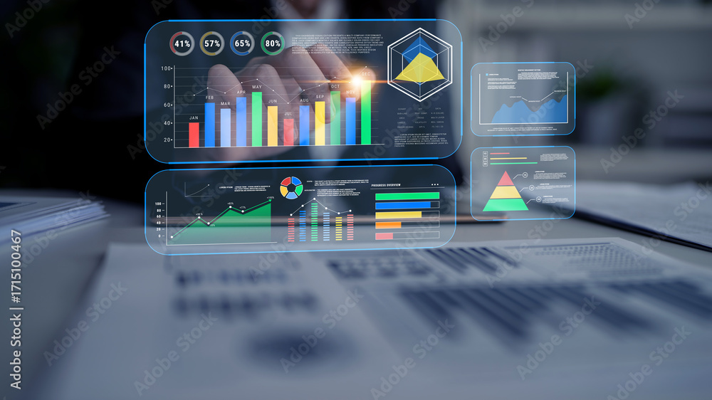 Poster a business intelligence dashboard for data analysis and performance reporting. a concept of data vis