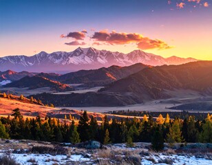 Majestic Mountain Range at Dawn's Golden Hour