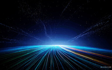 Obraz premium Vibrant Blue Light Rays Spreading in Cosmic Dark Space