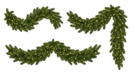 Christmas garland with lights isolated on white background