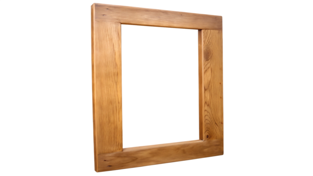 Rustic wooden frame with visible grain on white background isolated on a transparent background