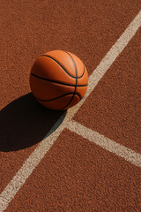 A Classic Orange Basketball Resting on A Textured Brown Court, Highlighted by Crisp White Lines. The Image Showcases the Sport's Essence, Texture, And Geometric Composition, Ideal for Sports, Fitness