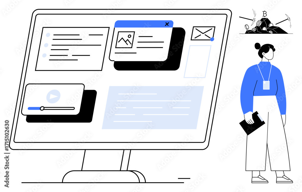 Poster computer screen displaying task lists, video player, email, browser tabs, plus a professional indivi