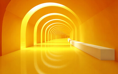 Obraz premium Bright and colorful arched corridor with reflective floor