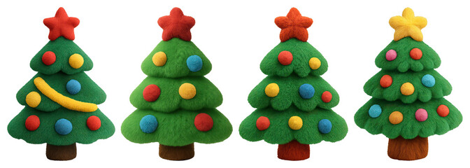 Fototapeta premium PNG Colorful felt Christmas trees decor, element set on transparent background