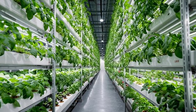 hydroponic structures with a variety of vegetable crops grown on them, selected on a floor-by-floor basis