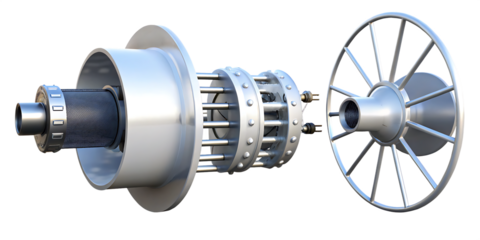 Silver mechanical components on background isolated on a transparent background parts