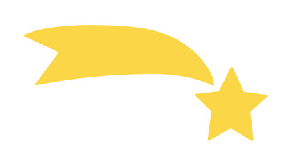 Yellow shooting star with trail vector icon on white background. Clipart image isolated on background.