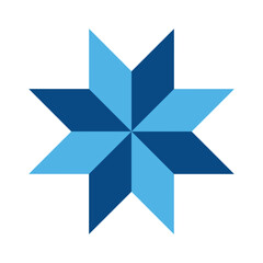 Two-tone blue star quilt pattern icon. Clipart image isolated on background.