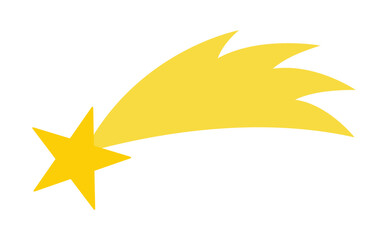 Yellow shooting star with tail icon on white background. Clipart image isolated on background.