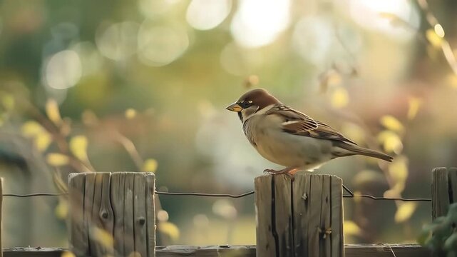 two small sparrows perched on a wooden fence Videos