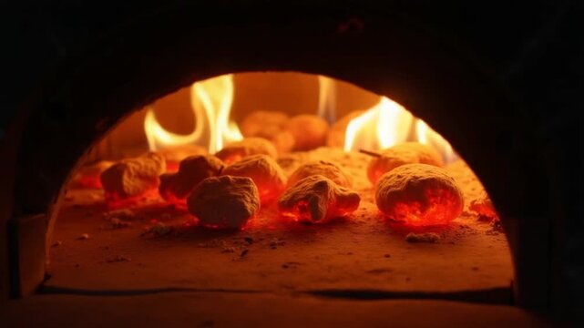 A glowing view inside a traditional oven, showcasing the warm embers ready for cooking. Perfect for baking and roasting delicious meals.