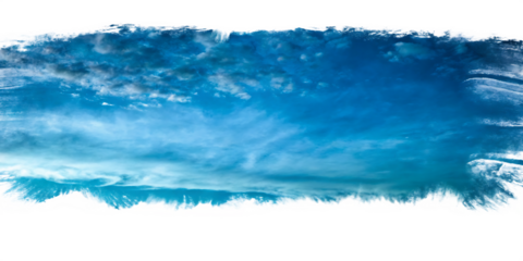 Swirling blue sky with wispy clouds and dark horizon isolated on a transparent background