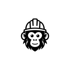 Vector illustration of a cute monkey wearing a construction helmet