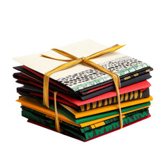 Stack of colorful Kwanzaa gift envelopes tied with ribbon isolated