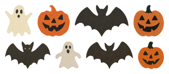 PNG Halloween cutouts ghost pumpkin bat, element set on transparent background