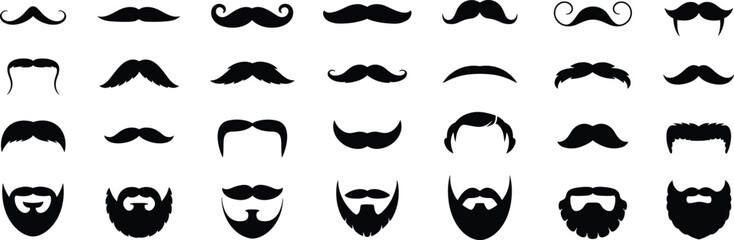 Vector Illustration Set Of Various Mustaches And Beards, Including Different Styles, Shapes, And Designs, Ideal For A Barbershop Or Men's Style Theme