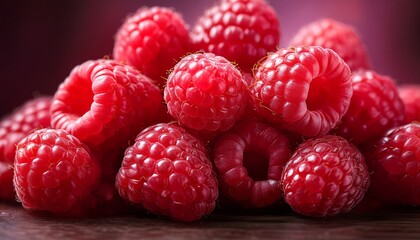 Closeup Of Fresh Juicy Raspberries With Vibrant Red Color And Shiny Texture