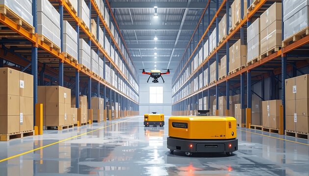 Automated Warehouse with Drones and Robots: Future of Logistics - Powered by Adobe