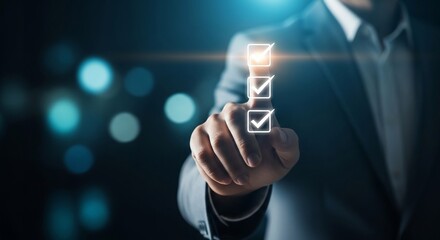 Business professional completing digital checklist with ease, showing success and efficiency in operations