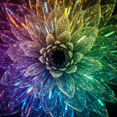 Futuristic Crystal Flower with Rainbow Colors and Glowing Petals