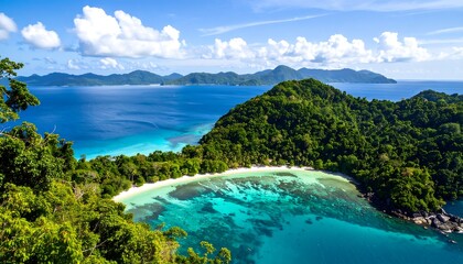 Panoramic view of a tropical island paradise