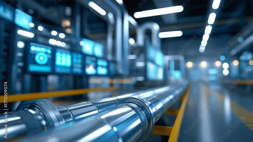 Poster sophisticated chemical processing plant where automated systems precisely mix and monitor reactive c