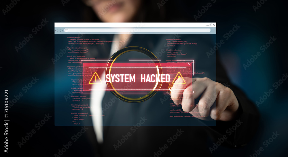 Poster cybersecurity protects digital systems from hackers with it security, attack prevention, and risk ma