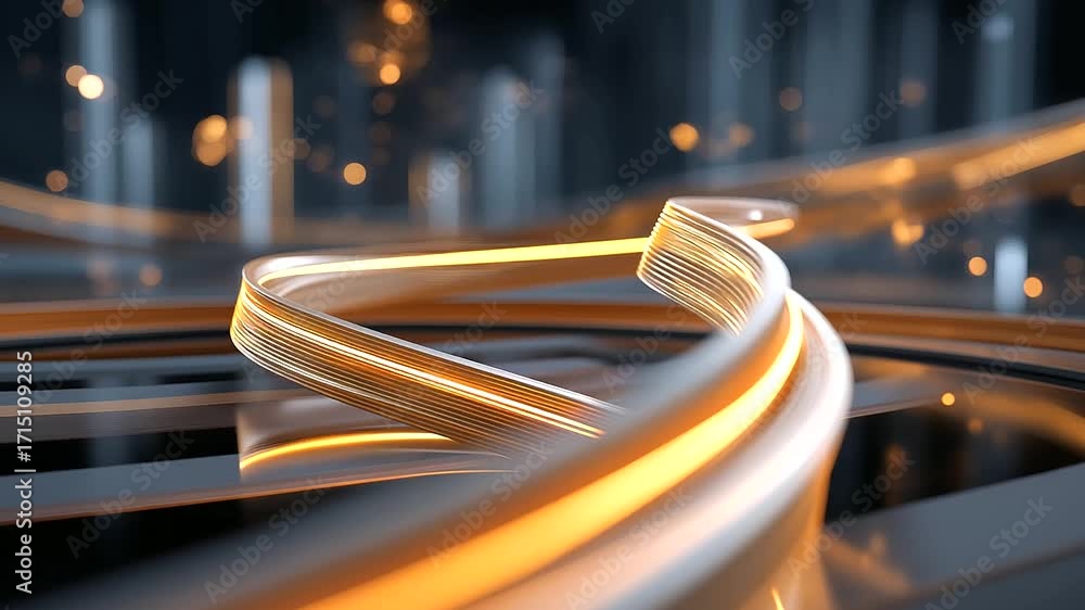 Poster a futuristic financial technology hub where ai algorithms manifest as flowing ribbons of light trans
