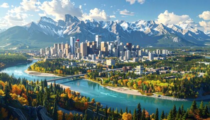 Alpine Cityscape: A Canadian Metropolis Nestled Amidst Majestic Peaks