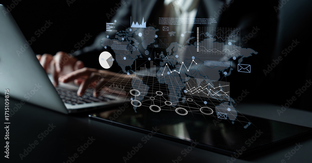 Poster global business data analysis and market research report. using analytics and statistics for insight